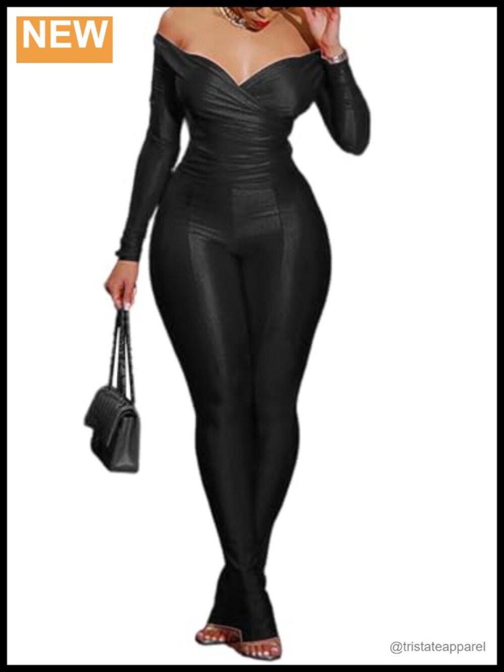 Sparkly 2 Piece Outfit Off Shoulder V Neck Flare Pants Set Women Party Club